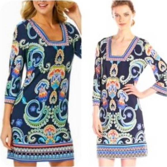 Laundry By Shelli Segal Blue and Orange Dress - Picture 1 of 12
